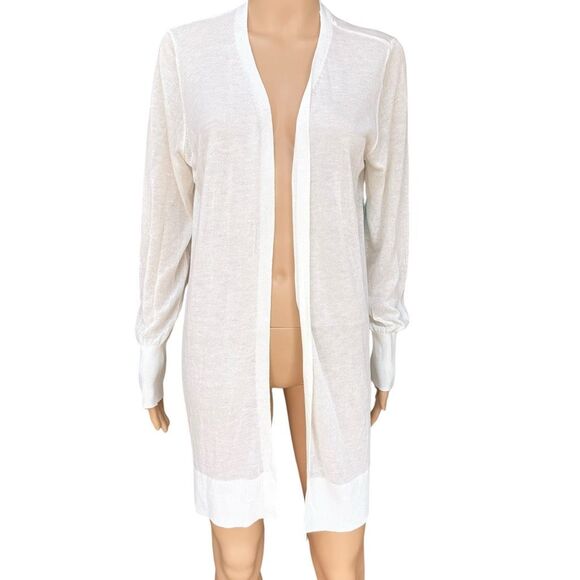 CeCe long open-front white cardigan sheer lightweight knit size L NWT - Picture 1 of 7
